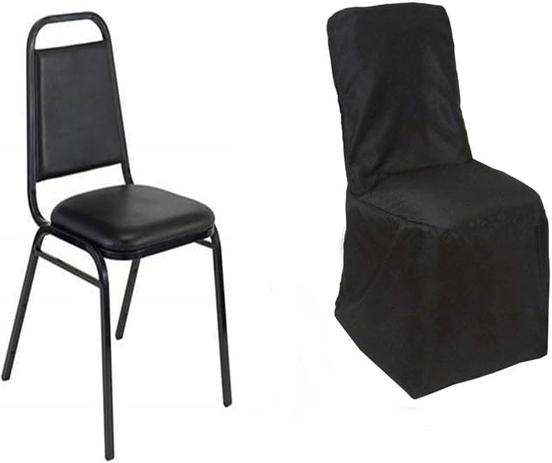 Efavormart – Fundas para sillas de banquetes de poliéster negro, reutilizables o 1 funda para silla de uso