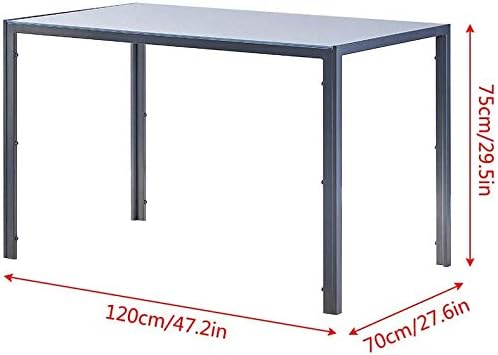 Mesa de comedor de vidrio gris rectangular con patas de metal Marco de metal Mesa de cocina de vidrio para 4 personas (gris)