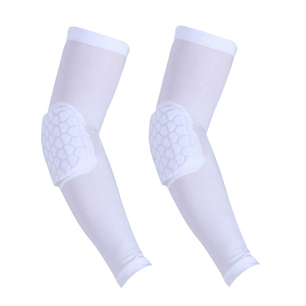 MEKOTSK 2 mangas acolchadas para coderas, mangas de baloncesto para baloncesto, fútbol, voleibol, béisbol, Blanco