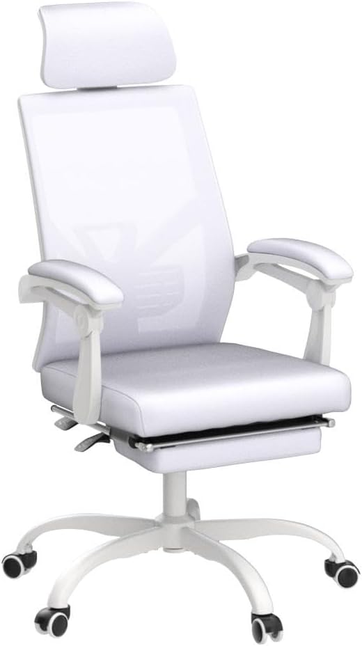Qulomvs Silla de oficina ergonómica de malla con reposapiés, silla de escritorio de oficina en casa con reposacabezas y respaldo, silla de