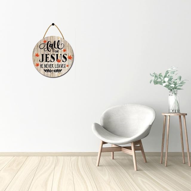 SRongmao Letreros religiosos de madera con texto en inglés “Fall For Jesus He Never Leaves para puerta delantera, porche, casa de campo, coronas de