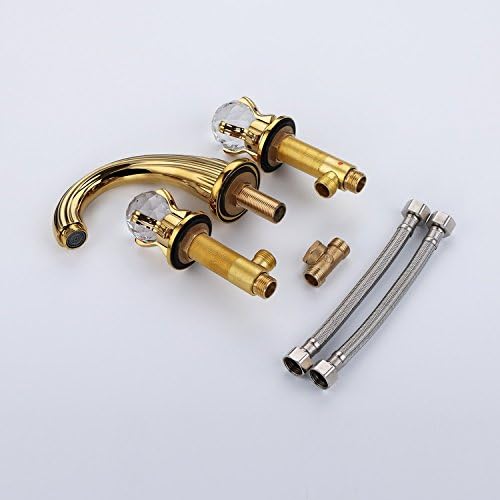 Grifo del fregadero del cuarto de baño 3 agujeros montado generalizado latón baño grifo cristal manija mezclador oro Ti-PVD (oro)