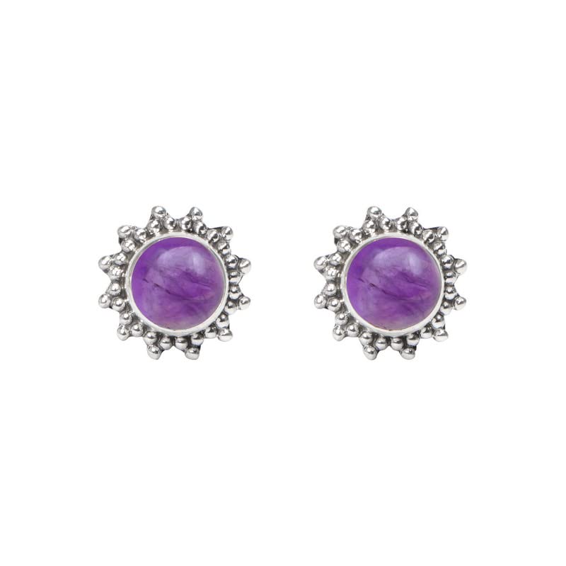 Amethyst Stone Stud Earring, Handmade 925 Sterling Silver Stud Earrings for Women and Girls, Solitaire Stud Earring, Round Stone Stud Earrings, Gift