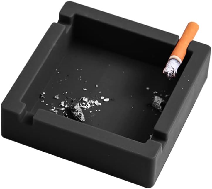Cenicero de silicona irrompible para cigarrillos, 2 piezas, con 4 reposos de doble uso para exteriores, patio, exterior, interior (negro)
