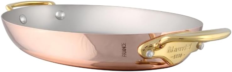 Mauviel M’Heritage 150 B – Sartén ovalada de cobre pulido y acero inoxidable con mango de latón, 15.7 pulgadas, fabricado en Francia