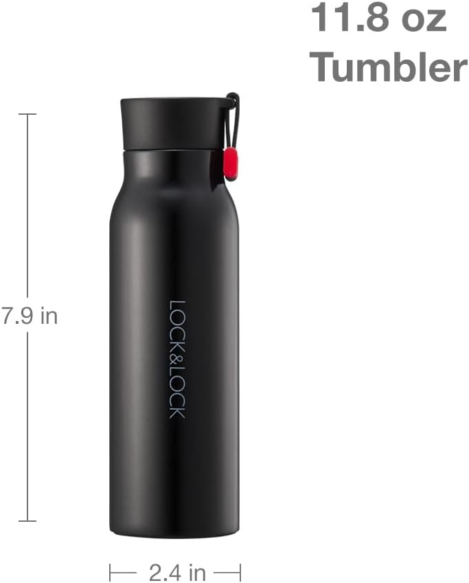 LocknLock – Vaso térmico de acero inoxidable de doble pared aislado al vacío de 12 onzas, sin BPA, con tapa y asa a prueba de fugas, color negro,