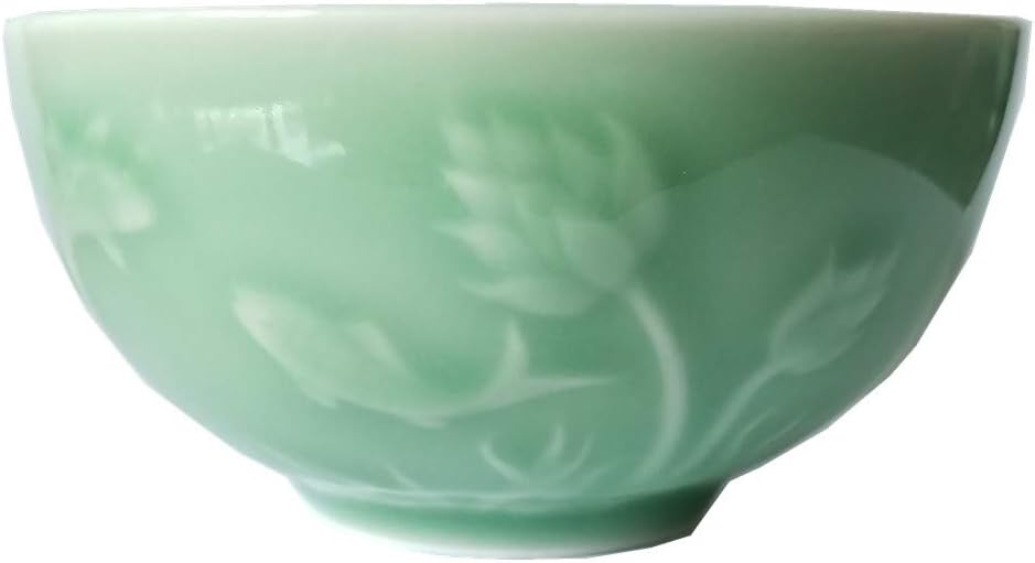Celadon – Cuencos de cereales de porcelana de 10 onzas, 4.5 pulgadas, cuenco de arroz grabado Lotus apto para microondas y lavavajillas (4.5