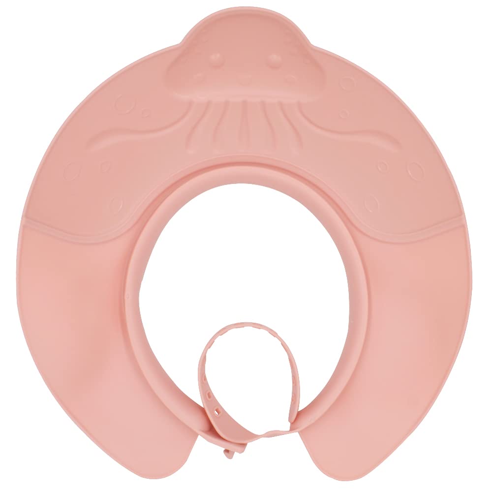 Gorro de ducha de bebé con visera de silicona ajustable y segura para bebés y niños pequeños (6 meses-12 años15.8 a 22.8 pulgadas) (medusa rosa)