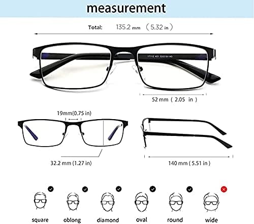 JOO’RTI Blue Light Blocking Reading Glasses for Men, Metal Frame