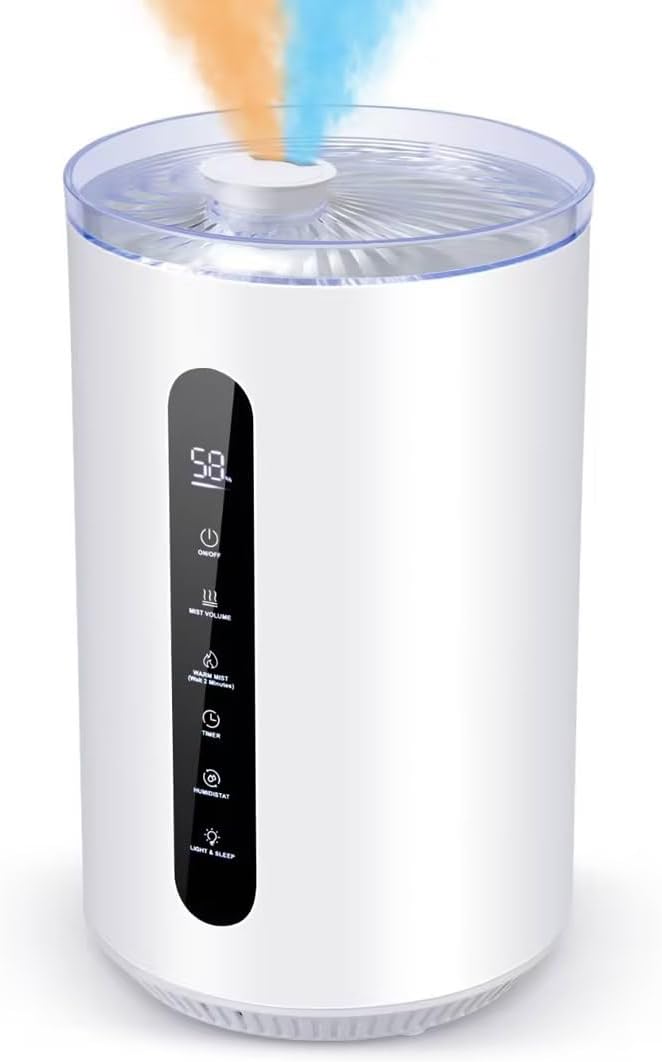 Hioo Humidificadores para habitación grande de 441 pies cuadrados, 1.72 galones 6.8 L humidificador ultrasónico de niebla cálida y fría para