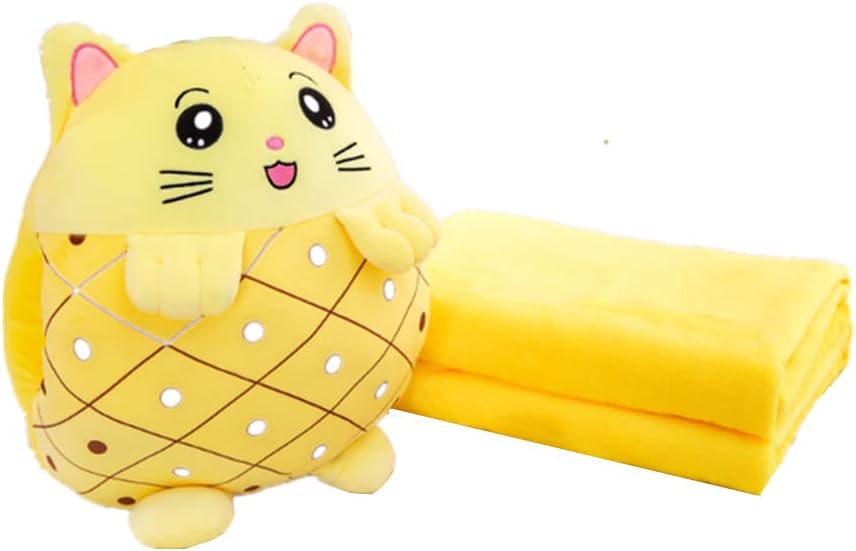 Kids Stuffed Animal Travel Blanket and Pillow Set, Adorable 3 in 1 Multifunctional Fruit Plush Pillow with Hand Warmer Design, Perfect for Travel,