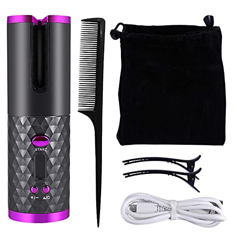 Klick&Tell Rizador de pelo inalámbrico con pantalla LCD, batería de 5200 mAh y temporizador, 6 modos de temperatura ajustables de rizador de pelo