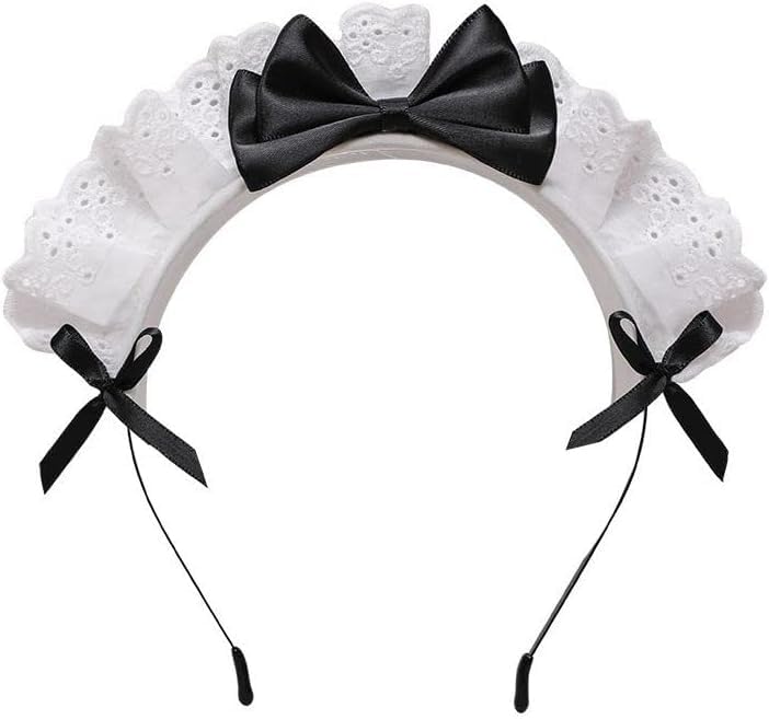 Diadema negra de Lolita para mujeres y niñas, con lazo de encaje, banda para el cabello, anime, cosplay, cinta con lazo, linda banda para el