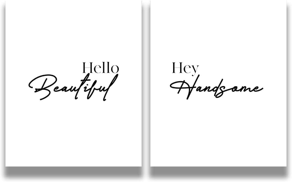 Hello Beautiful, Hey Handsome – Impresiones artísticas para pared (juego de 2)  Decoración de dormitorio principal para parejas  Impresiones de