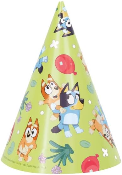 Unique El paquete de suministros para fiesta de cumpleaños de Bluey incluye 24 sombreros de fiesta y 1 hoja de calcomanías de dinosaurio