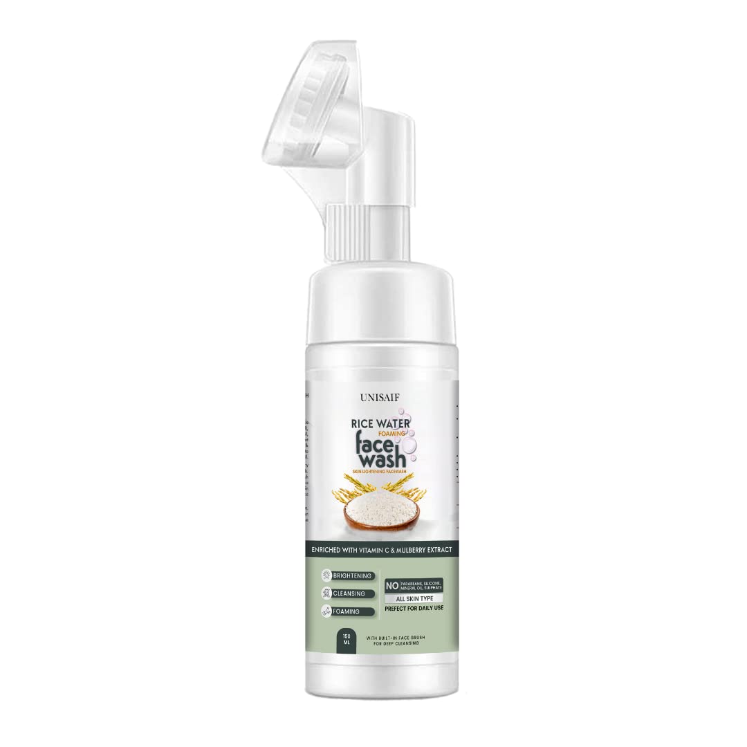 Unisaif Lavado facial de agua de arroz – Limpiador espumoso brillante de agua de arroz para mujeres y hombres  Espuma  Iluminador  Lavado facial
