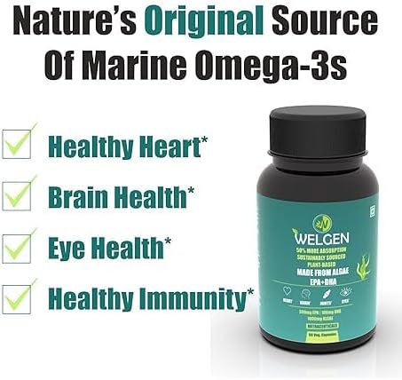 Omega 3 EPA DHA 1000MG Cápsulas vegetarianas a base de algas sin aceite de pescado – 60 cápsulas