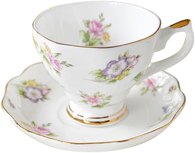 Taza de café de porcelana británica con platillo y cuchara para tazas americanas con platillo, juego de tazas y platillos de porcelana, juego de 3