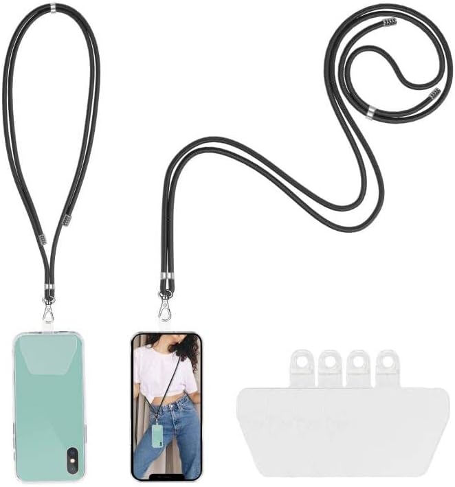 takyu Cordón para teléfono, paquete de 2 cordones para el cuello y 4 almohadillas transparentes, cordón universal de nailon cruzado para teléfono