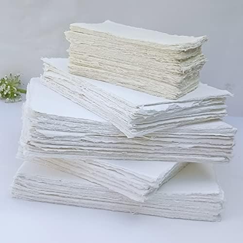 E-Tailor Hojas sueltas de papel de algodón hechas a mano con borde de cubierta de 130 GSM, color blanco marfil (4 x 6 pulgadas), marfil (paquete de
