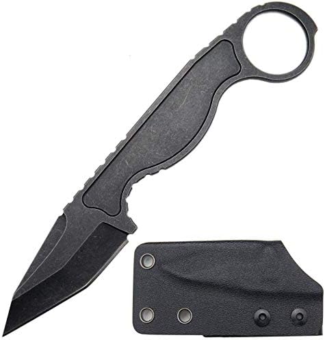 CCanku C1101 – Cuchillo de hoja fija D2, mango de acero inoxidable y funda Kydex para caza al aire libre, supervivencia y herramienta EDC (negro)