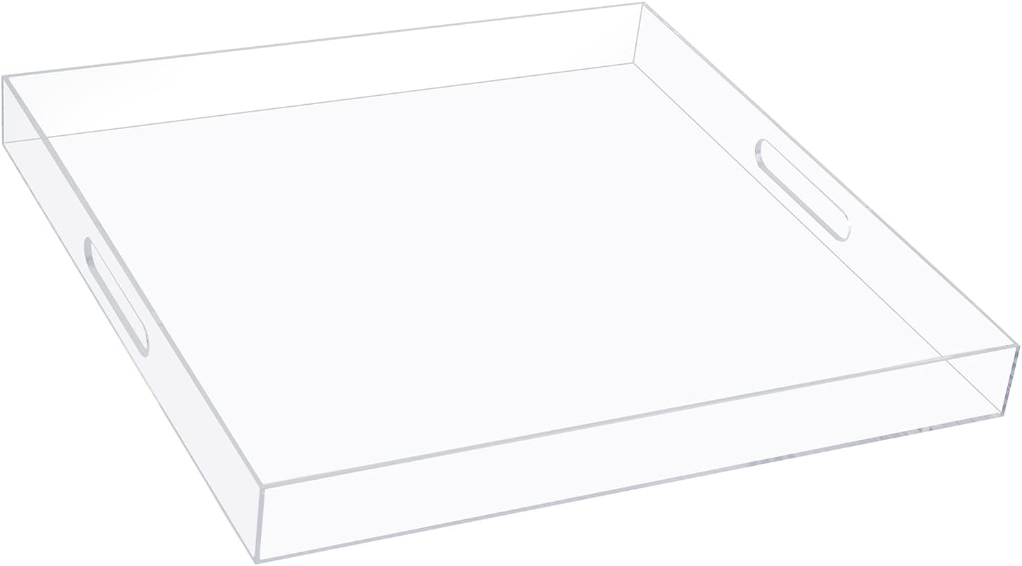 MIKINEE Bandeja de servir de acrílico transparente de 19 x 19 pulgadas con asas, bandeja otomana extra grande, bandeja decorativa a prueba de