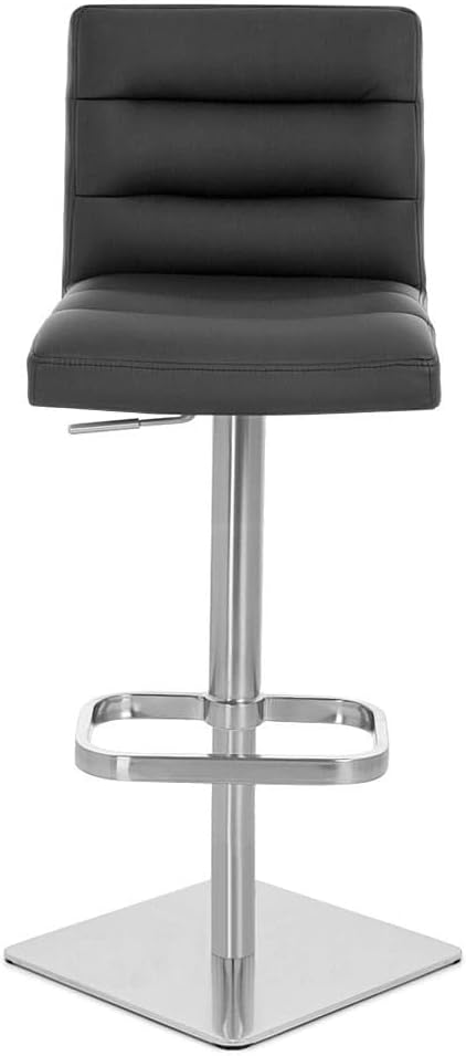 Zuri Muebles Taburete de bar moderno de altura ajustable negro exuberante con base cuadrada cepillada