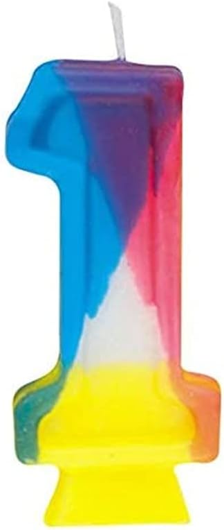 Vela de cumpleaños de arcoíris con número vibrante “1”, 2.75 pulgadas (1 unidad), perfecta para celebraciones memorables de primer cumpleaños