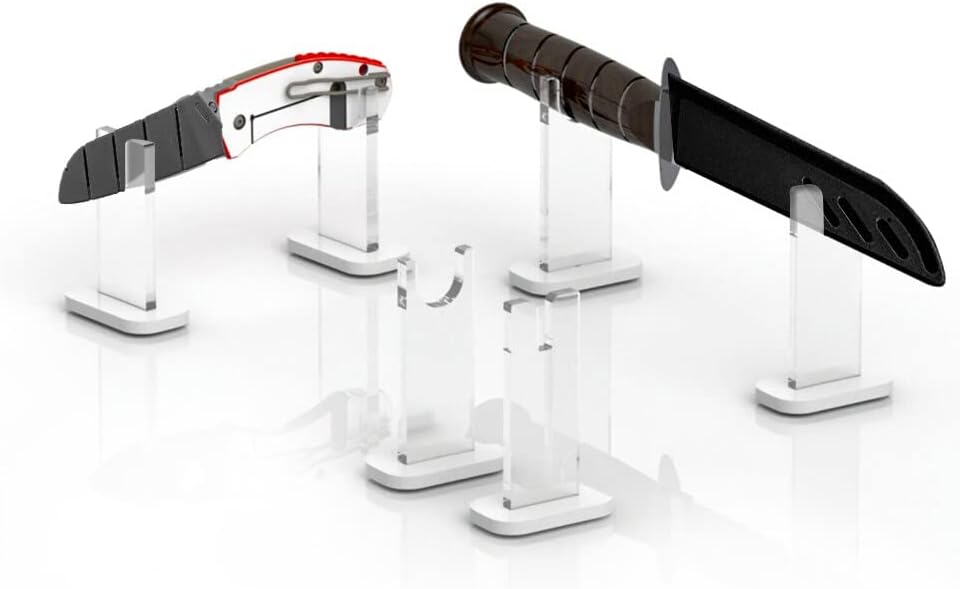 Soporte de exhibición de 2 piezas para cuchillo, soporte de acrílico para cuchillos de colección, soporte de exhibición de cuchillos de escritorio