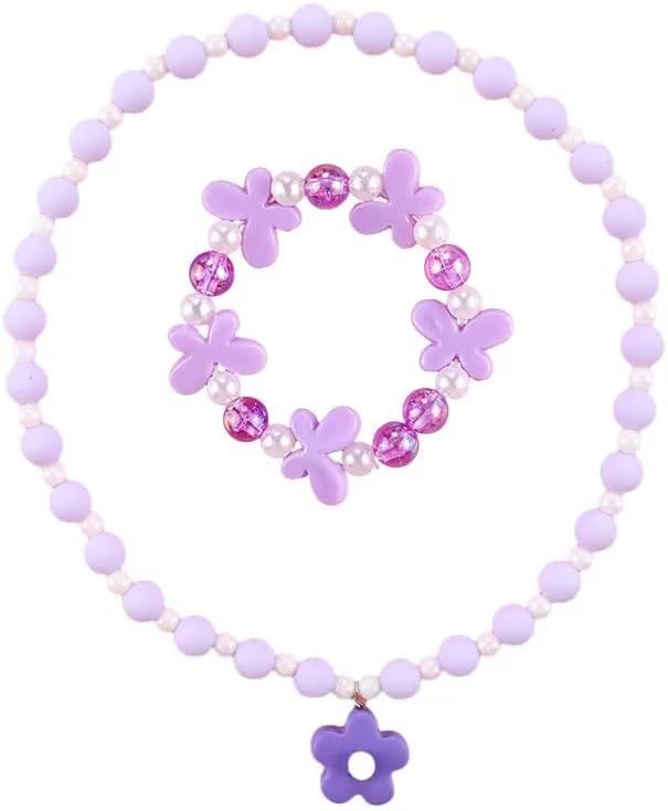Juego de collares y pulseras de cuentas para niñas, dije de mariposa de flores, collar elástico, regalos de fiesta, disfraz, regalo de joyería