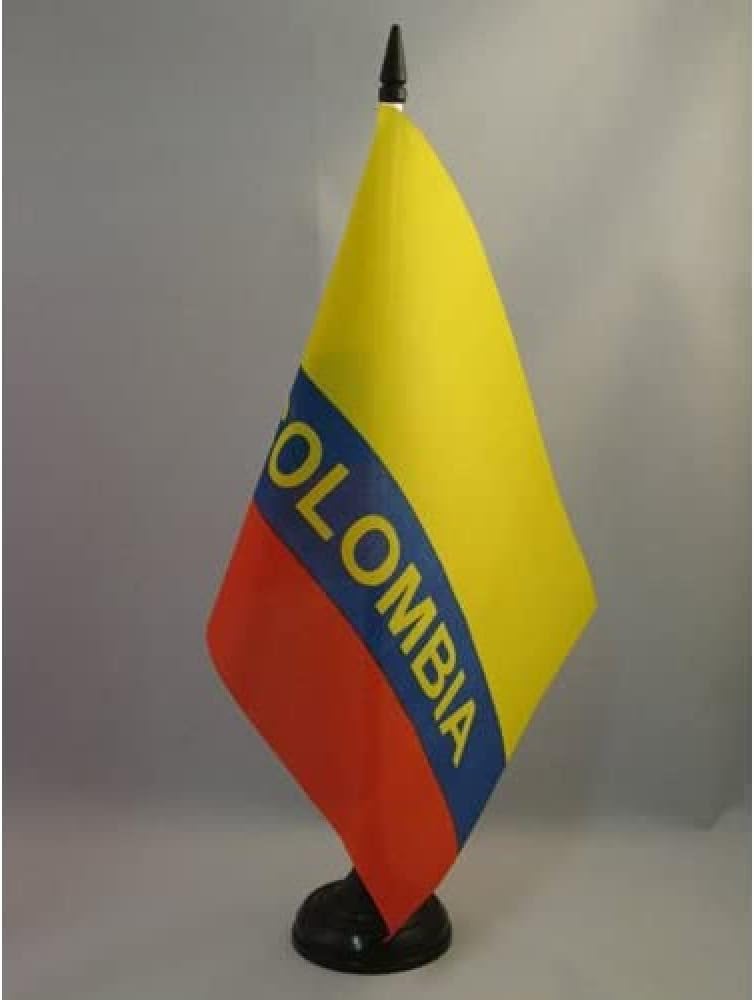 Bandera Colombia de AZ BANDERA Colombia, 5 x 8 pulgadas, bandera de escritorio colombiana, 8.3 x 5.5in, barra y base de plástico negro