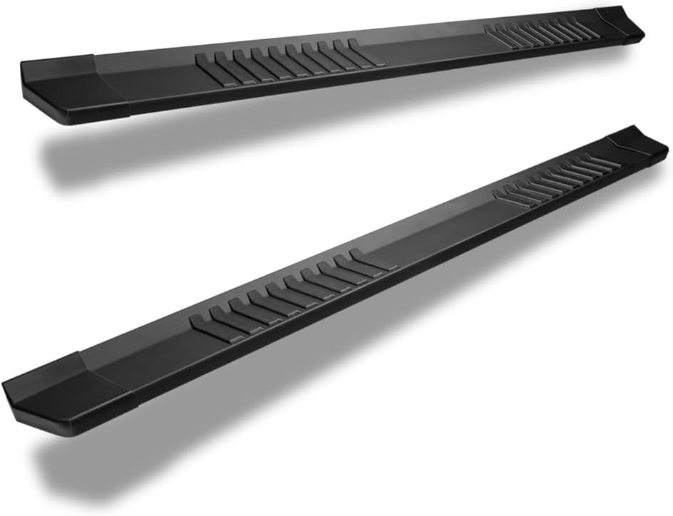 Estribos laterales de aluminio negro mate de 6 pulgadas con rayas de polímero, compatible con Chevy SilveradoGMC Sierra Crew Cab 07-18