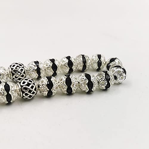 Las mujeres Tasbih Metal Color Plata Rosario Bead Inlaid Cristal Negro Musulmán Misbaha