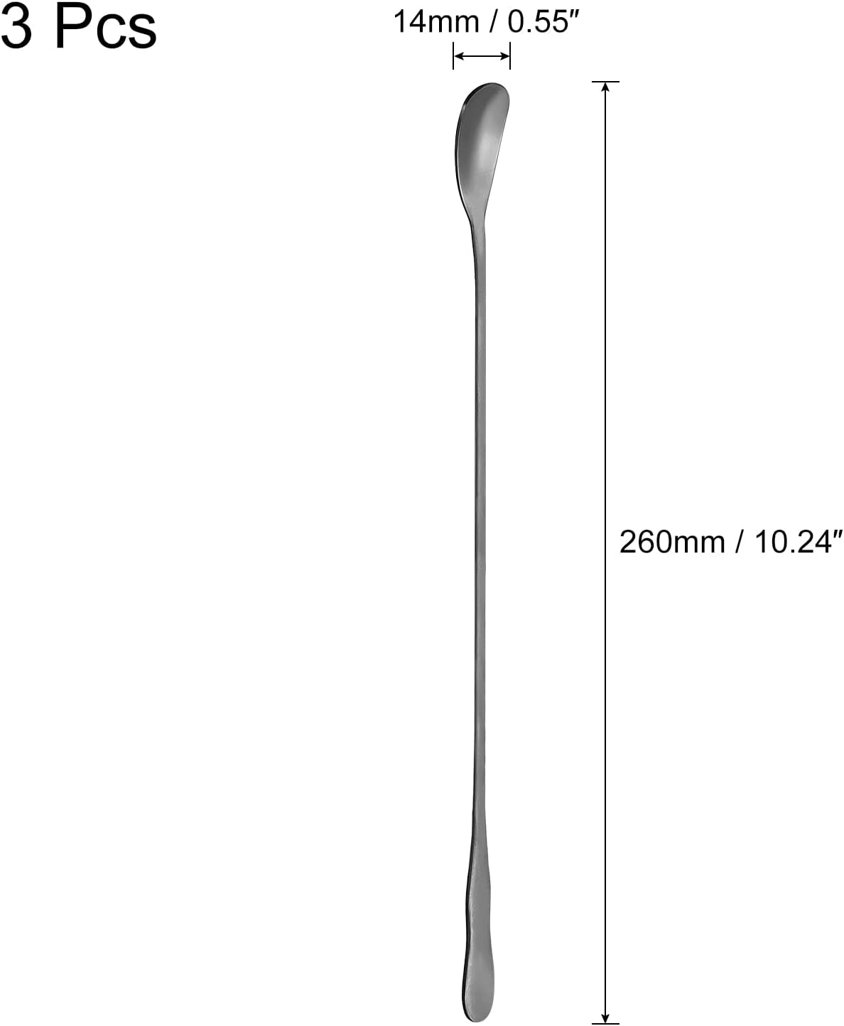 uxcell Cuchara de mango largo, 3 cucharas de helado de 10.24 pulgadas, cucharas de acero inoxidable para mezclar, beber, café (negro)