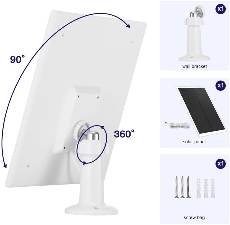Panel solar de 6 W y 5 V para cámara de seguridad, panel solar inalámbrico giratorio de 360, resistente al agua tipo C y cable de carga USB de doble