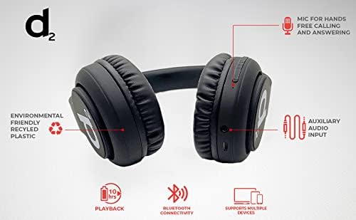 D2 Auriculares inalámbricos Bluetooth con micrófono (negro)