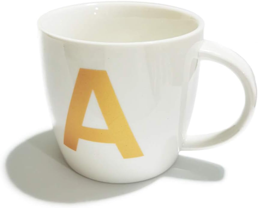 ZaH Taza de café de 16 onzas, taza de cerámica del alfabeto ABC para mujeres, hombres, niños y niñas, decoración del hogar, taza inicial A-Z (A)
