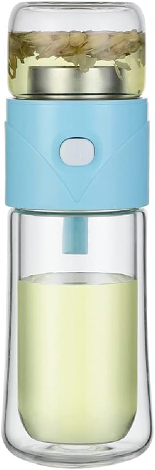 Botella infusora de té de vidrio, vaso de té con infusor, vaso portátil de vidrio de borosilicato de doble pared, botella de agua de vidrio de 11.8
