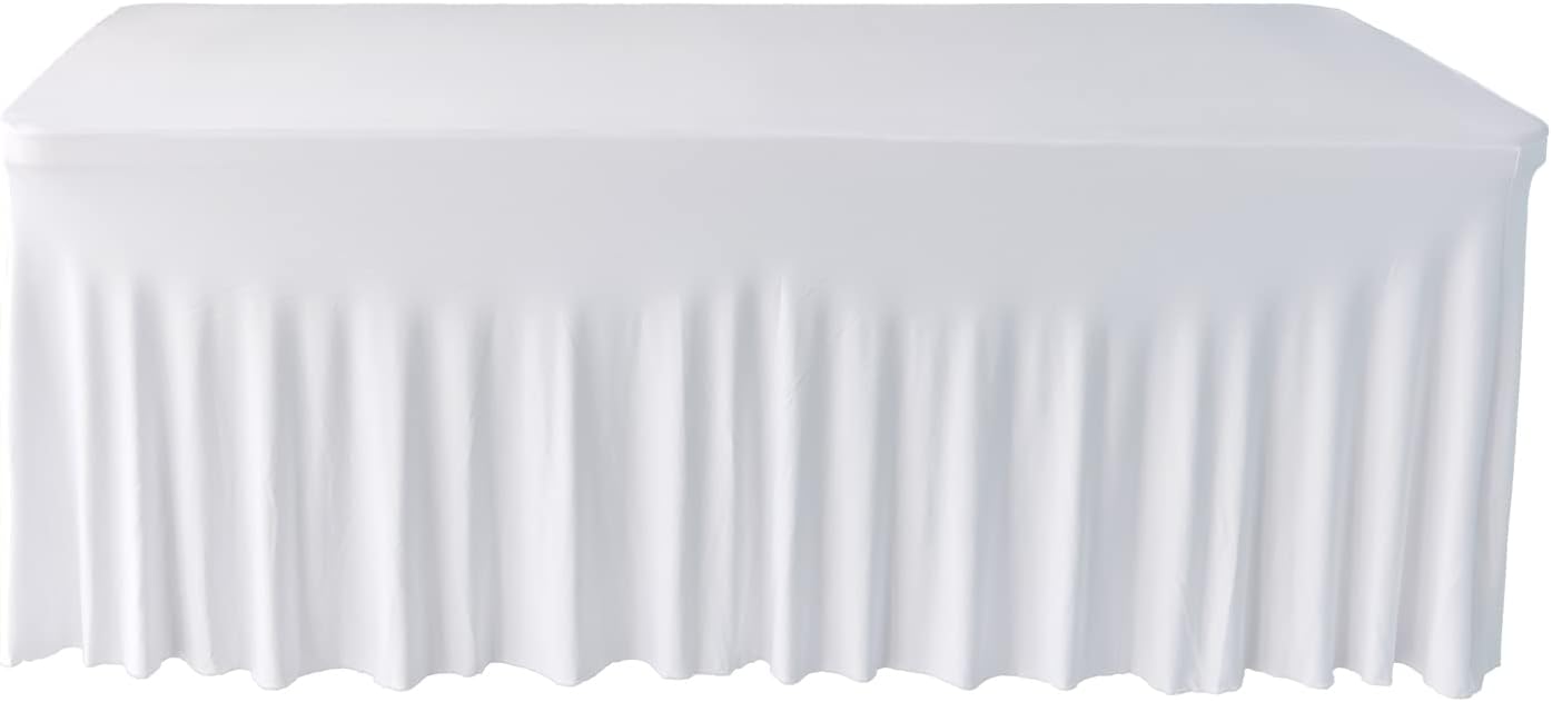 Mantel de elastano blanco de 6 pies para mesa rectangular de 72 pulgadas de largo x 30 pulgadas de ancho x 30 pulgadas de alto