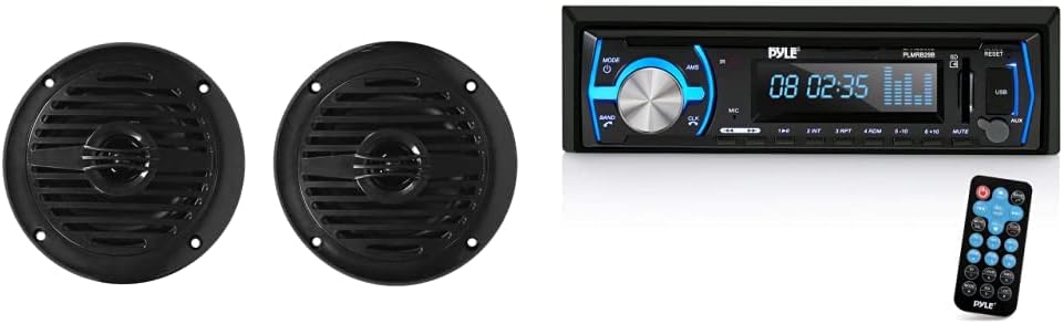 Rockville Par de altavoces marinos MS40B negros de 4 pulgadas y 200 vatios, compactos y potentes y Pyle Radio estéreo Bluetooth marina de 12 V,