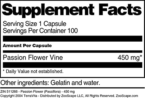 TerraVita Passiflora (Passiflora) – 450 mg (100 Cápsulas, ZIN 511266) – Paquete de 2