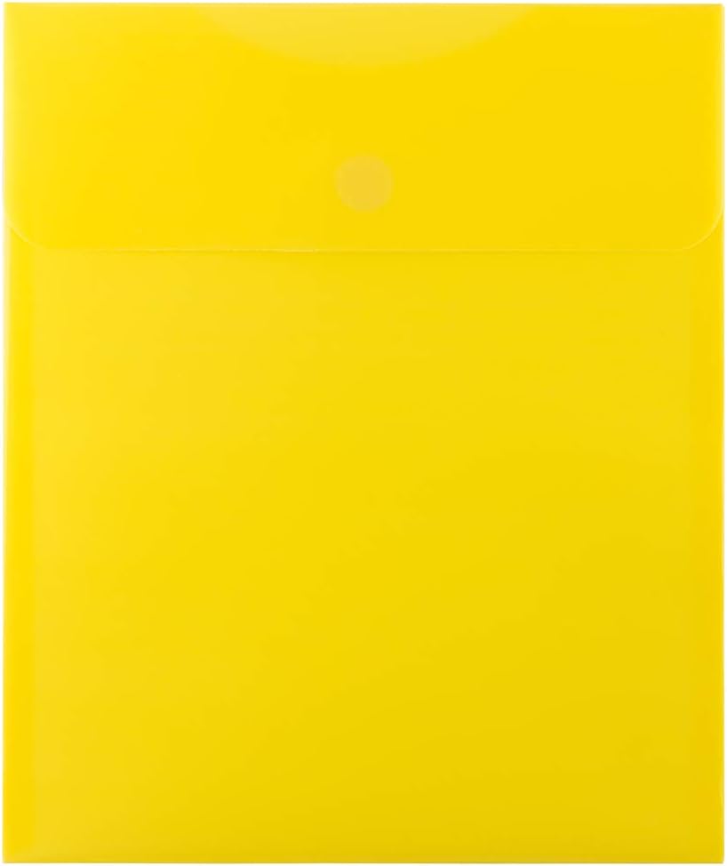 JAM PAPER Sobres de expansión de plástico con cierre de gancho y bucle, letra abierta, 9 34 x 11 12, amarillo, paquete de 12