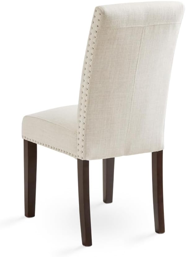 Uptown Club Scarpa Parson – Juego de 2 sillas de comedor con tapicería de lino, borde de cabeza de clavo, patas de espresso, elegancia de grado