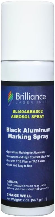 Brilliance Laser Inks Spray de marcado láser de aluminio de 2 onzas, negro, antiobstrucciones, aerosol permanente de grabado de metal, compatible