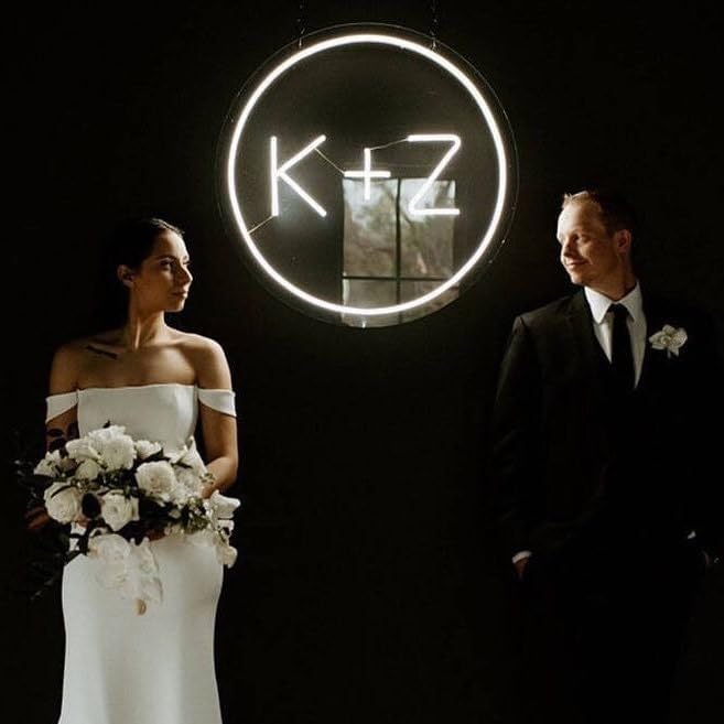 Letrero de neón de boda con iniciales circulares, letrero de neón con nombre de Coulps, letrero de neón personalizado para decoración del hogar, luz
