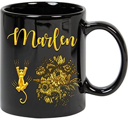 Coffee Mug Personalized Name Mug, Name Cups, Name Mug Gift for Mom, Dad, Sister, Girls, Boy, Brother Marlen Cat Gold Lover Custom Name Mugs Gifts