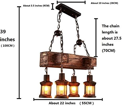 Lámpara colgante colgante de madera vintage industrial Retro Loft Lantern Candelabro 4 luces de suspensión para cafetería, restaurante (1)