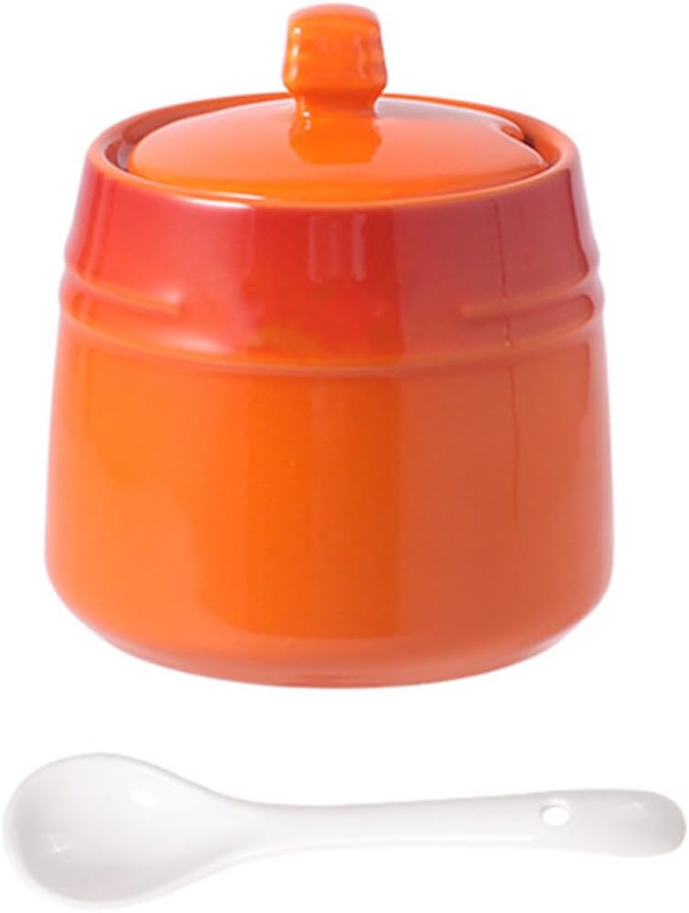 Azucarero de cerdo salado con tapa y cuchara, tarro de azúcar de cerámica, recipiente de condimentos de porcelana, caja de condimentos para el