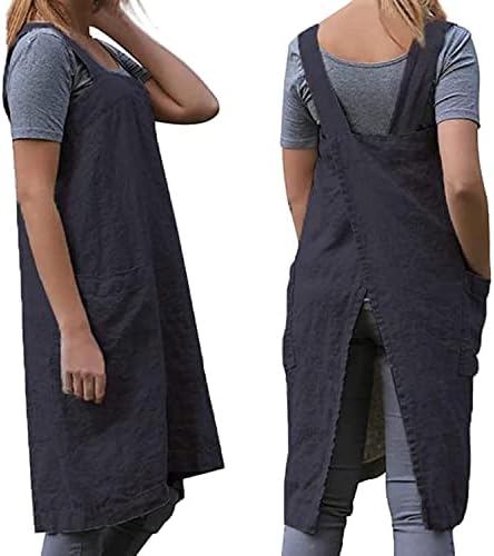 Delantal práctico con espalda cruzada para mujer, con bolsillos grandes, cocina, restaurante, cafetería, cocina, trabajos de jardinería