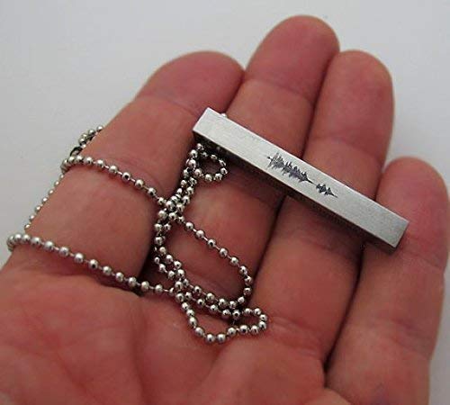 Custom Engraved Sound Wave Pendant Necklace – Heartbeat Bar Pendant – Voice Recording Jewelry for Men